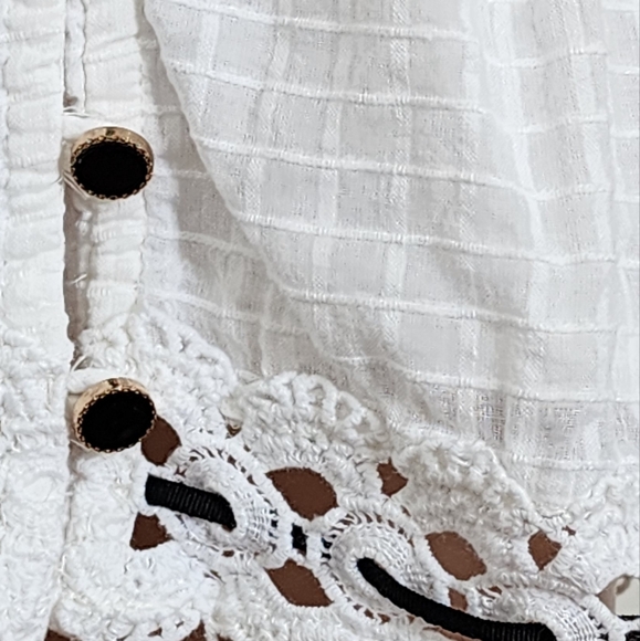 RAHI WHITE BLACK EMBROIDERED CAP PUFF SLEEVES SHORT MINI COTTON DRESS MEDIUM - Picture 7 of 15